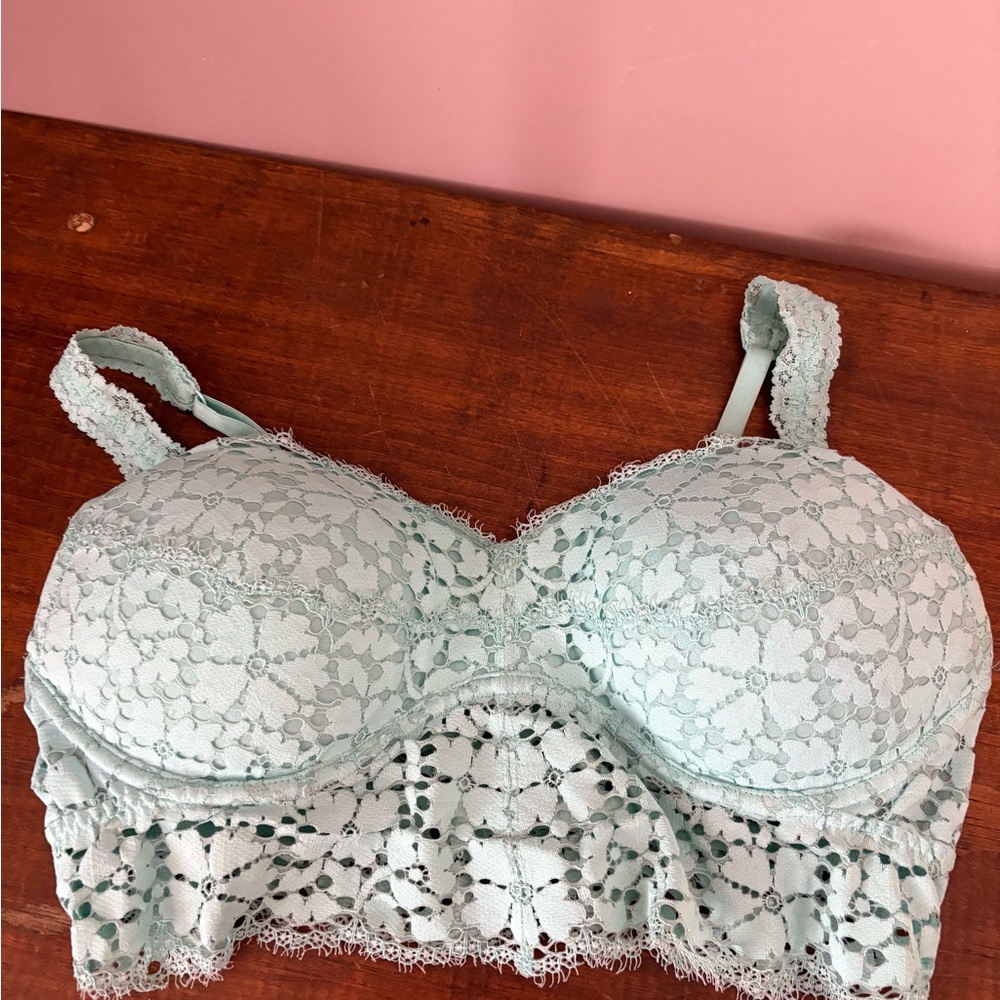 PINK Victoria's Secret Mint Lace Longline Bralette